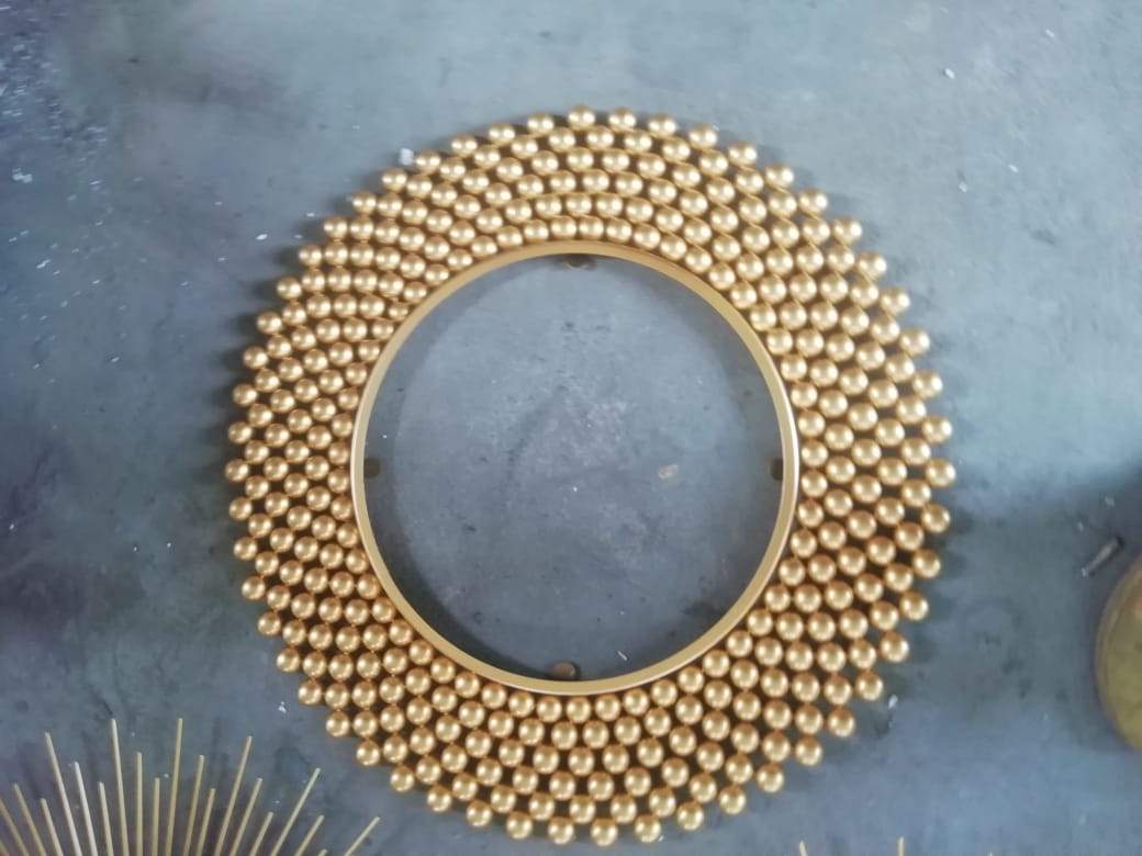 Golden Color Bead Mirror 30*30-V Home Decor