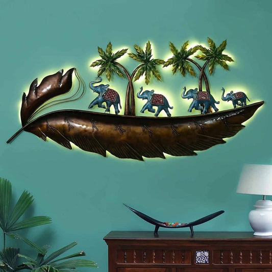 Elephants on Leaf-V Home Decor