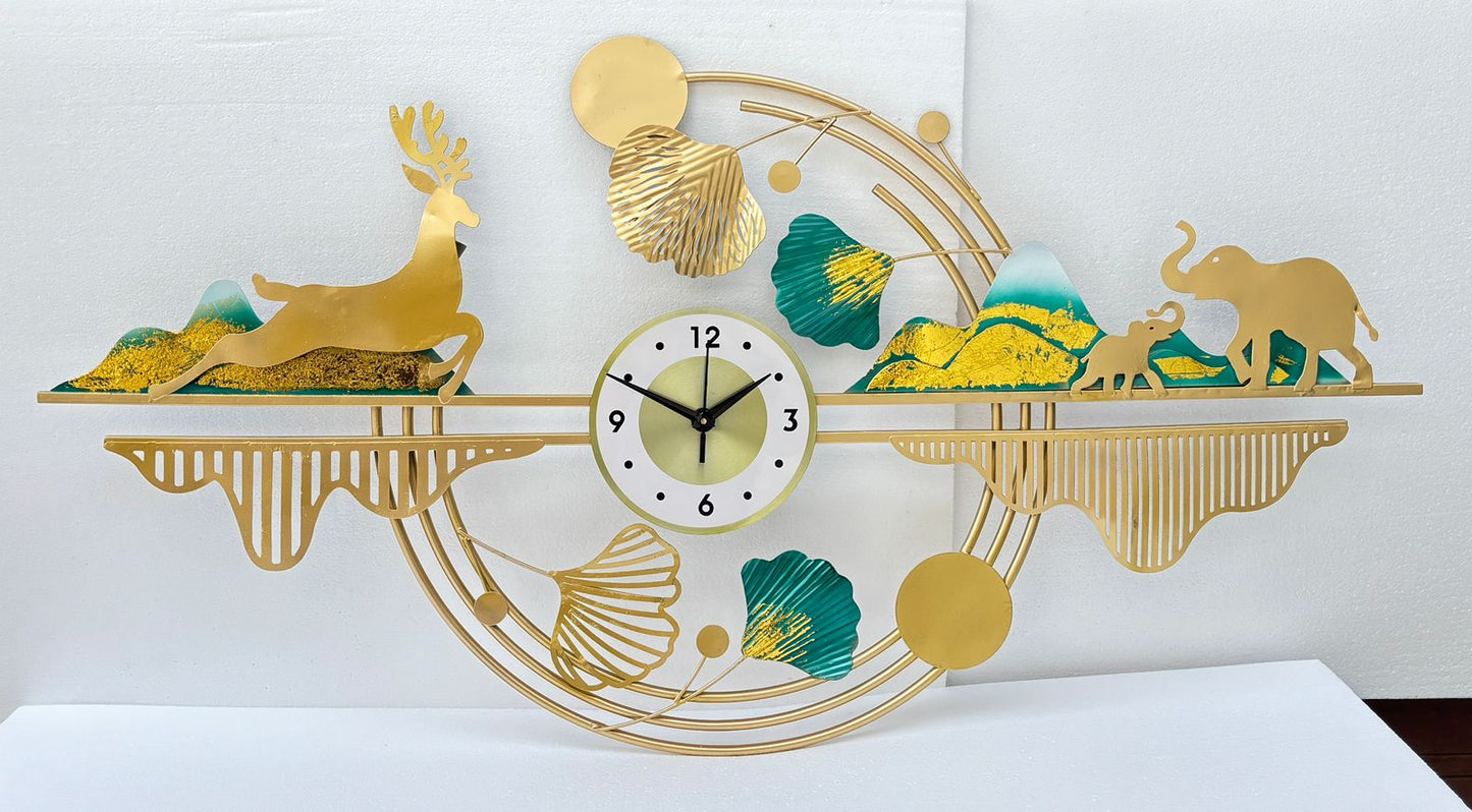 Deer Pair Ring Metal Wall Clock 48 Inch x 25 Inch