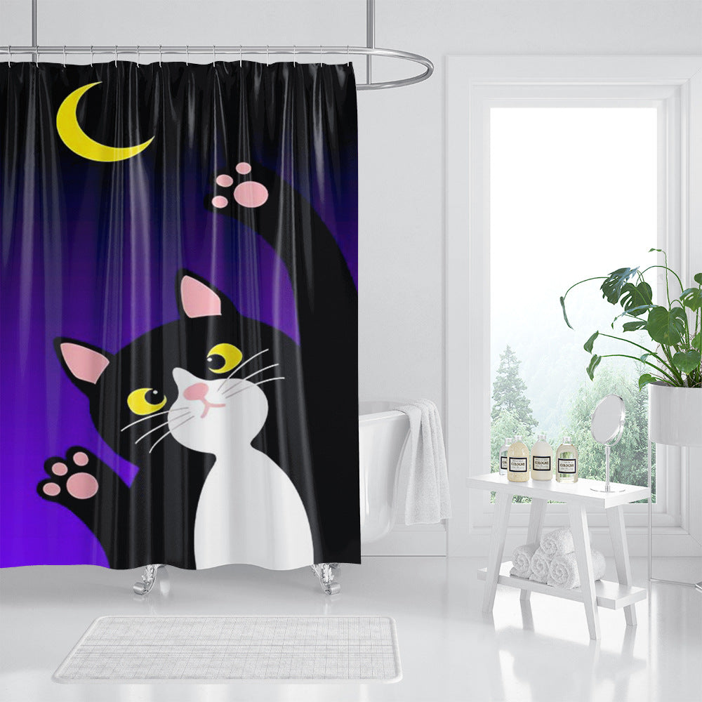 Creative Printing Three Naughty Funny Black Cat Shower Curtains