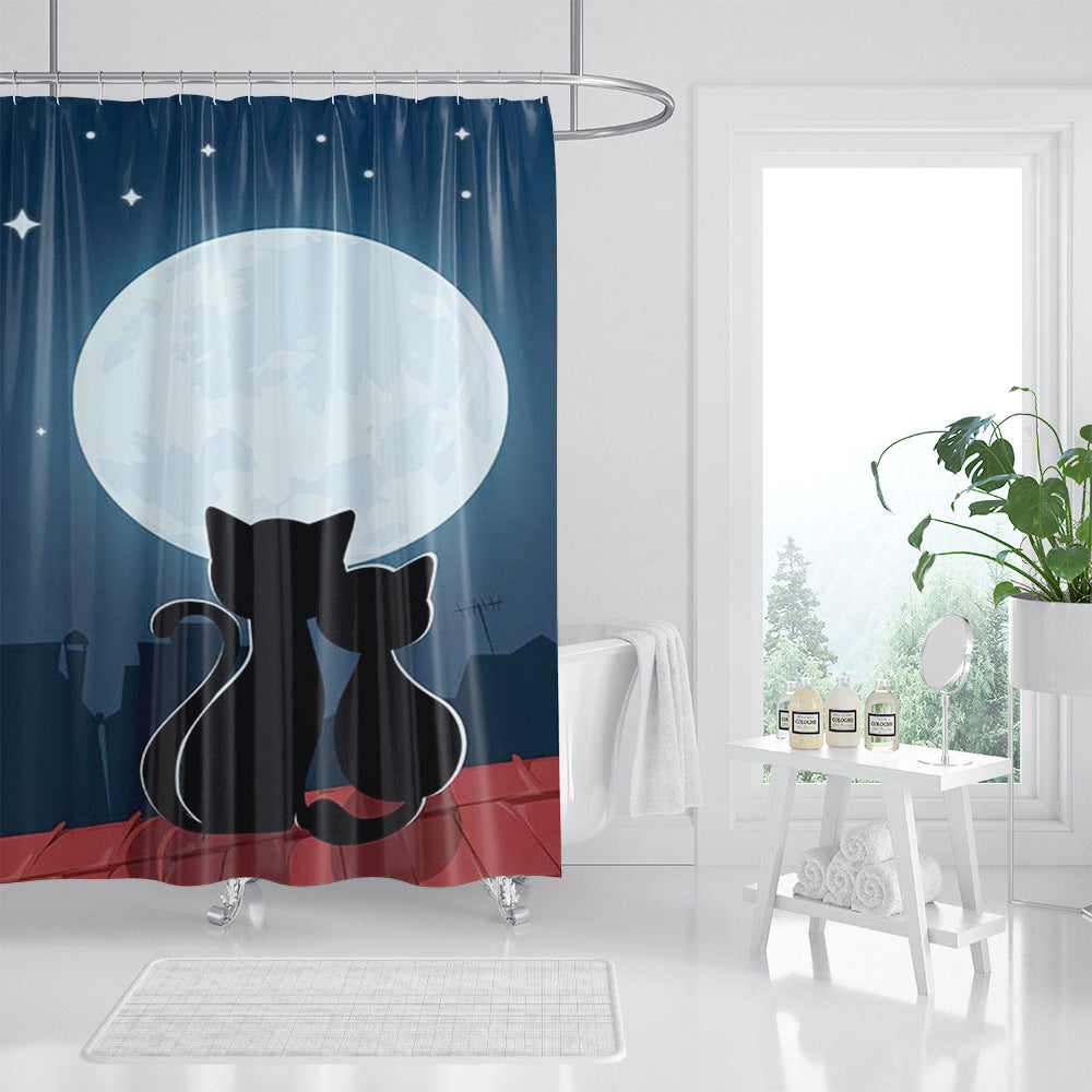 Creative Printing Three Naughty Funny Black Cat Shower Curtains