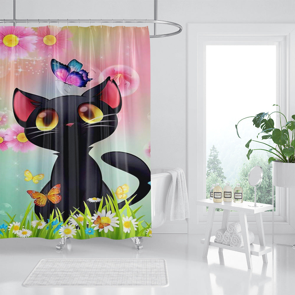 Creative Printing Three Naughty Funny Black Cat Shower Curtains