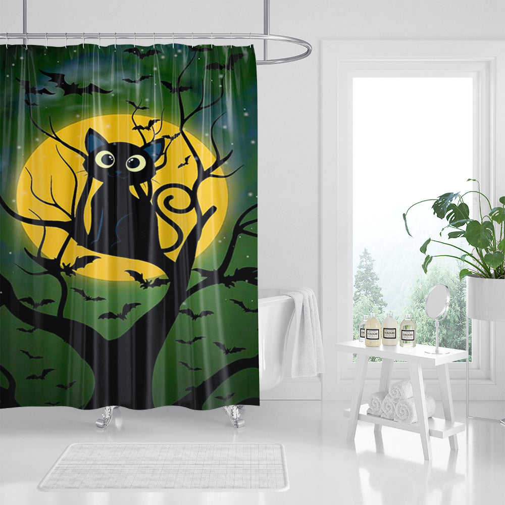 Creative Printing Three Naughty Funny Black Cat Shower Curtains