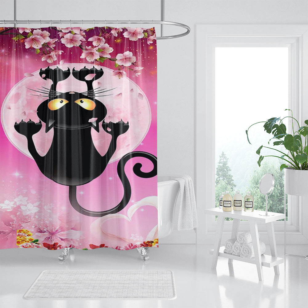 Creative Printing Three Naughty Funny Black Cat Shower Curtains