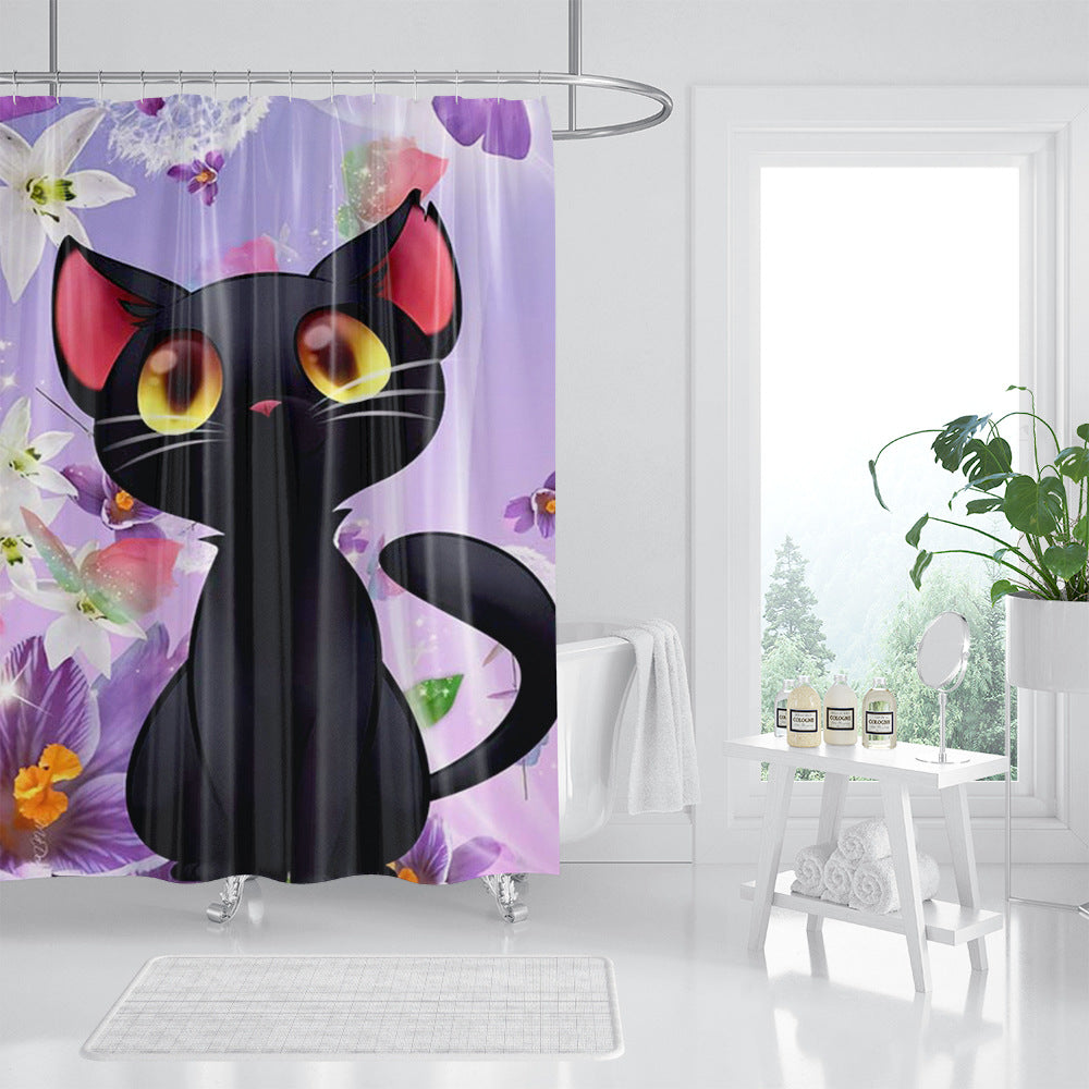 Creative Printing Three Naughty Funny Black Cat Shower Curtains