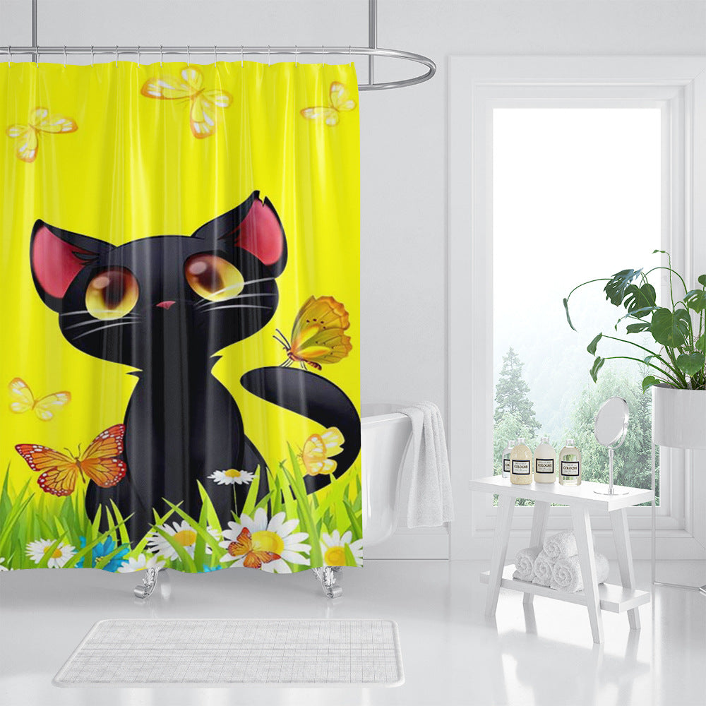 Creative Printing Three Naughty Funny Black Cat Shower Curtains