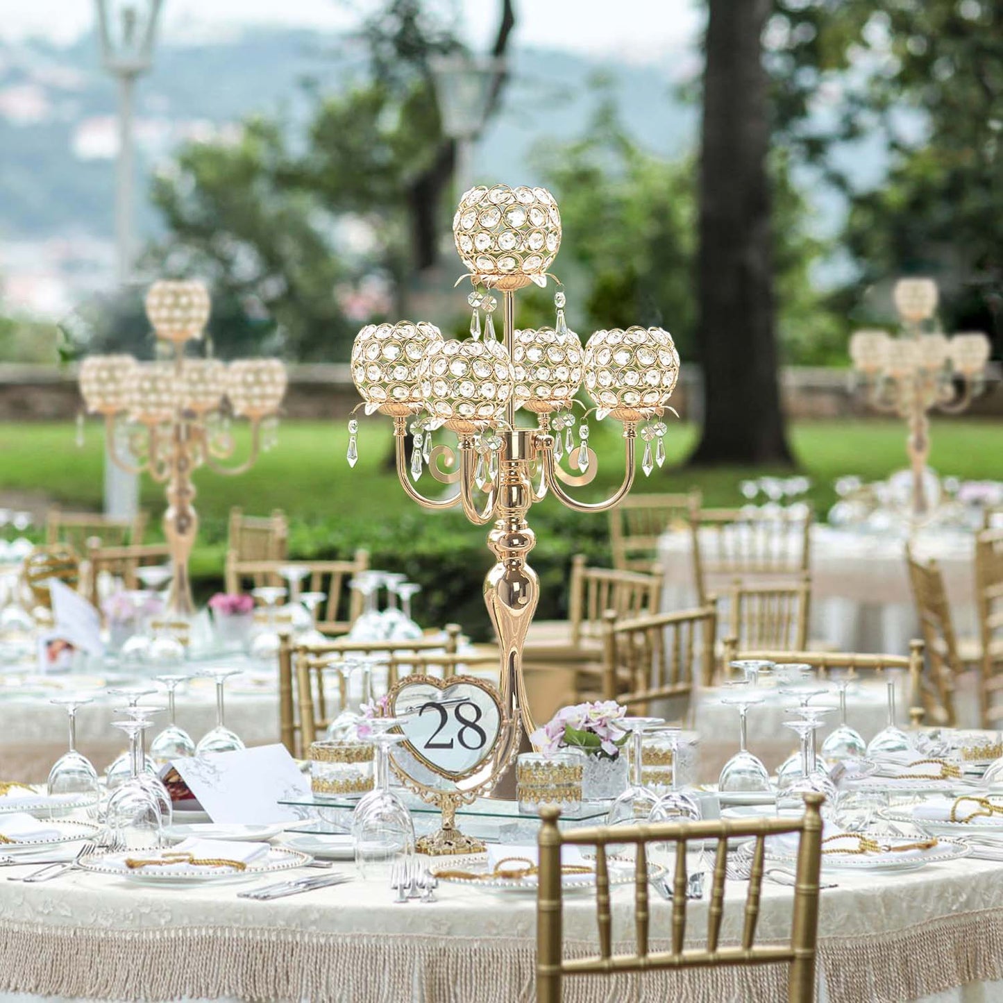 Luxury Wedding Metal Crystal Pendant Candlestick Table Decoration