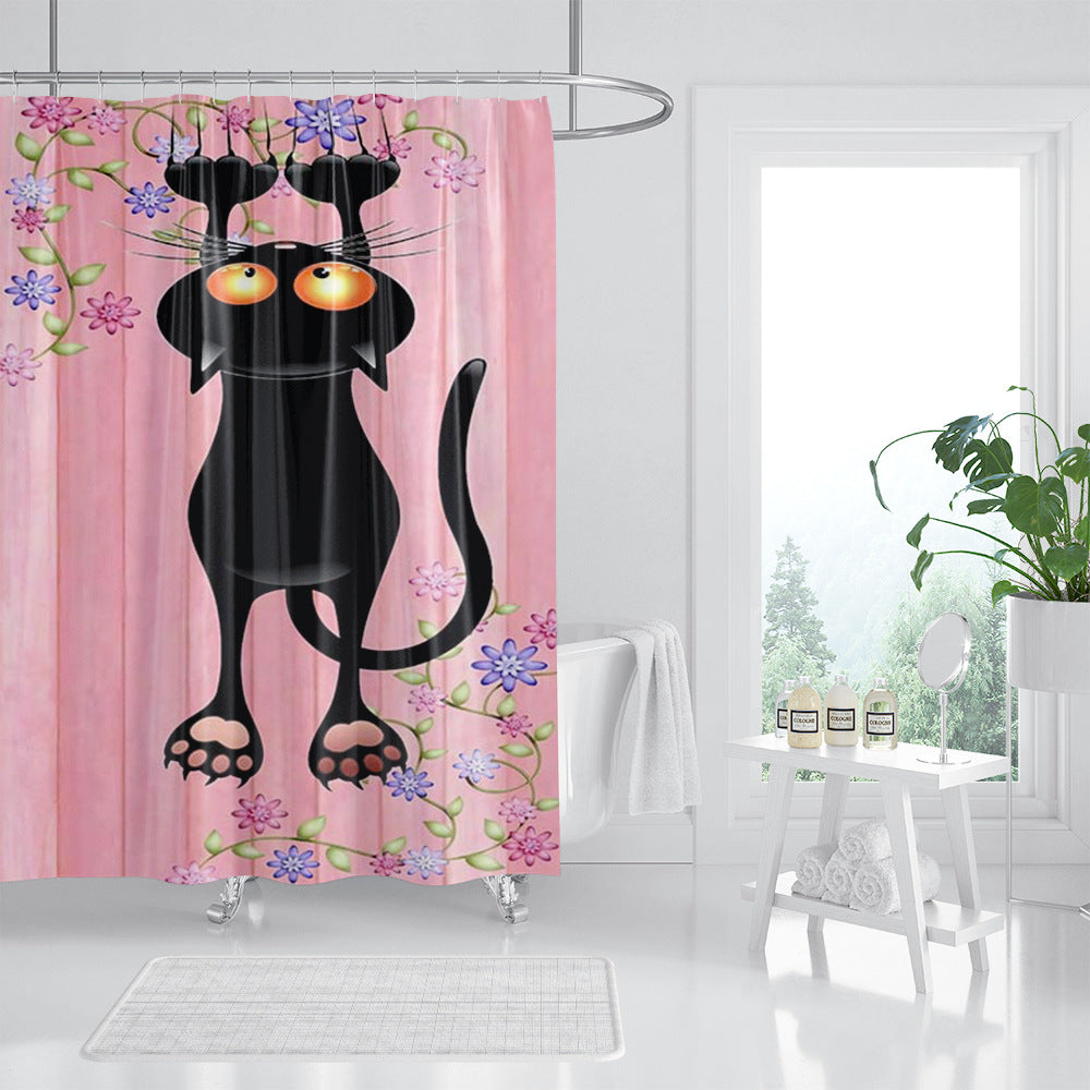 Creative Printing Three Naughty Funny Black Cat Shower Curtains