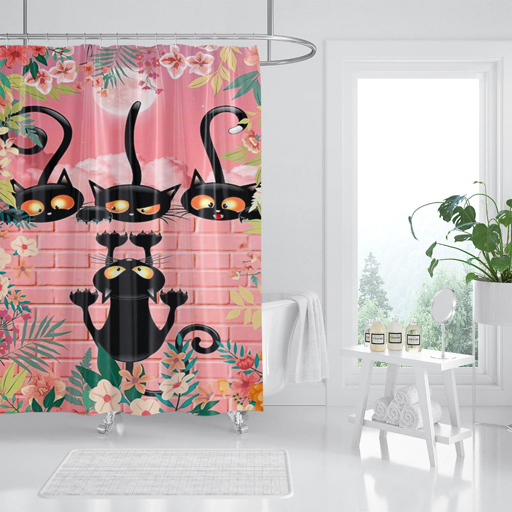 Creative Printing Three Naughty Funny Black Cat Shower Curtains