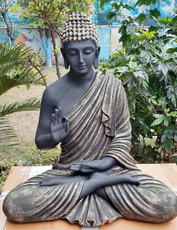 Gray Polyresin Fiber Buddha Statue 12*24-V Home Decor