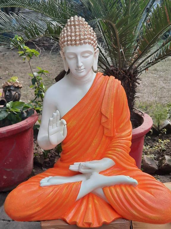 Orange Polyresin Fiber Buddha Statue 12*24-V Home Decor