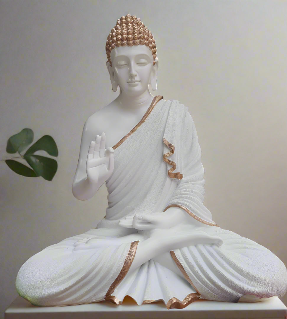 White Polyresin Buddha Statue 24*36-V Home Decor