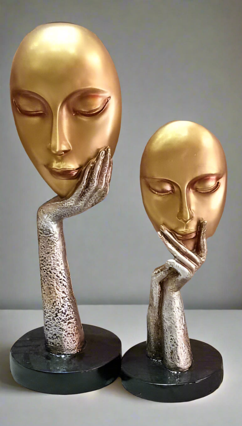 Golden Beige Polyresin Abstract Face
