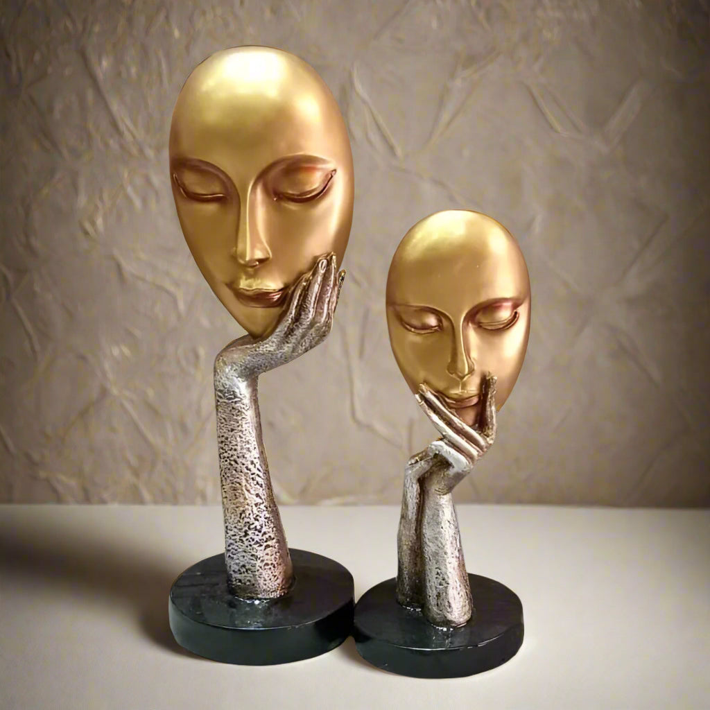 Golden Beige Polyresin Abstract Face