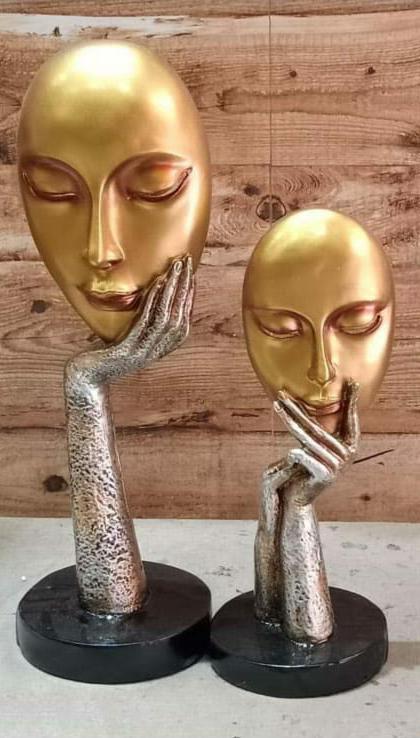 Golden Beige Polyresin Abstract Face-V Home Decor