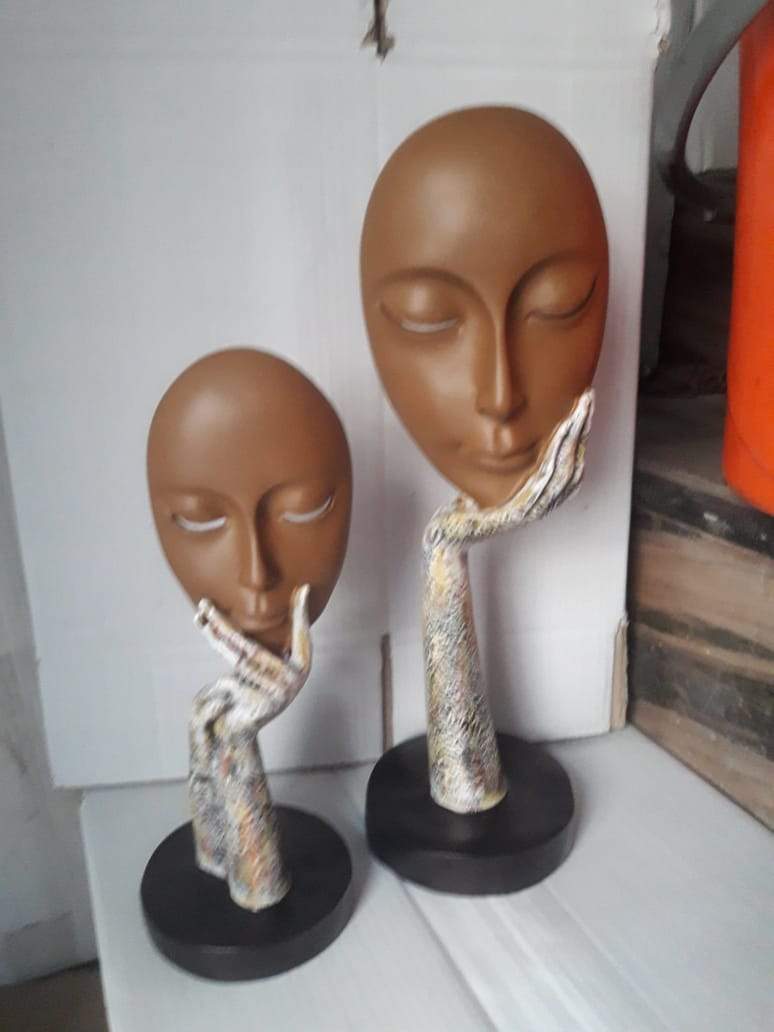 Brown Polyresin Abstract Face-V Home Decor