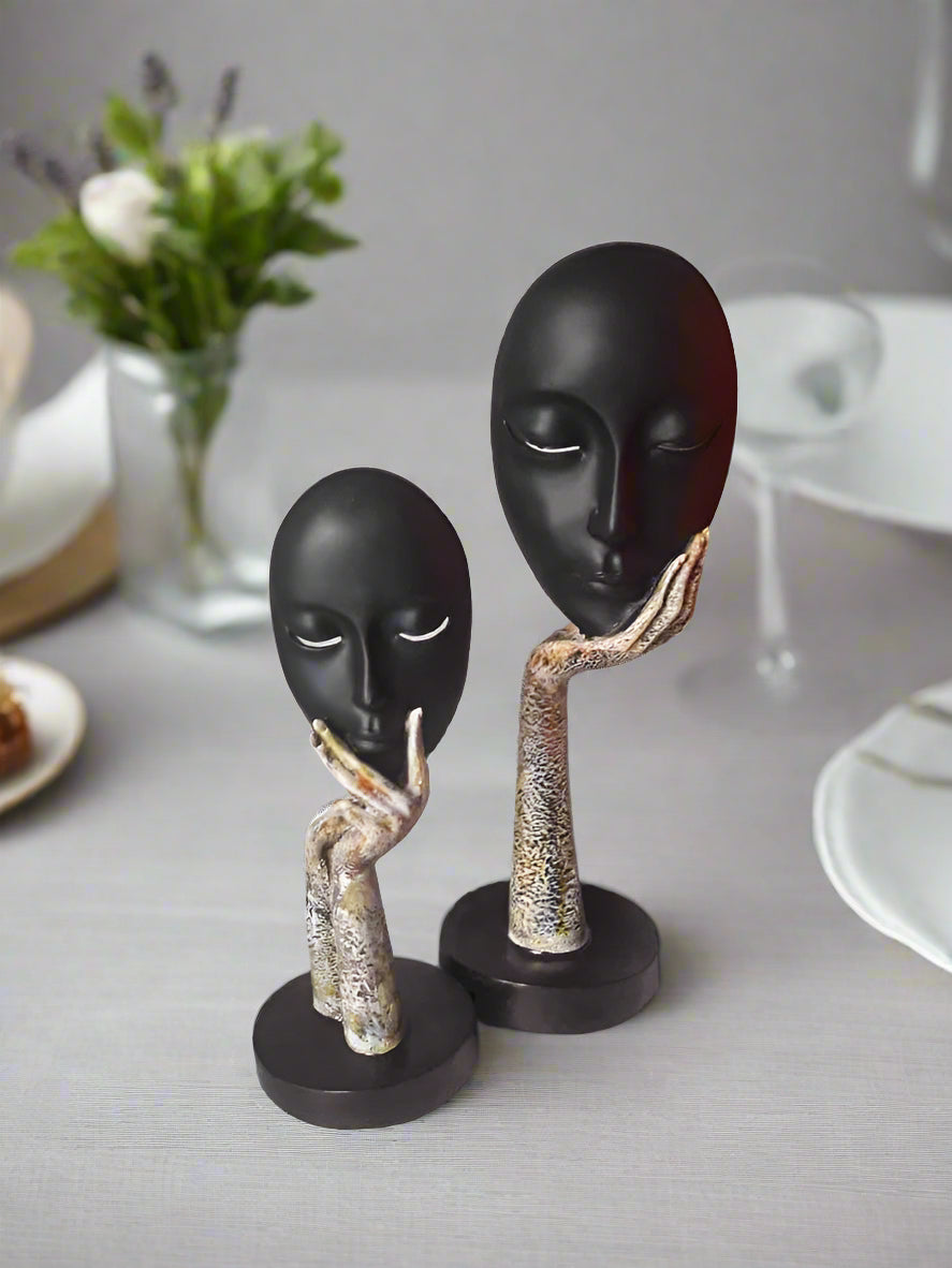 Black Biege Polyresin Abstract Face-V Home Decor