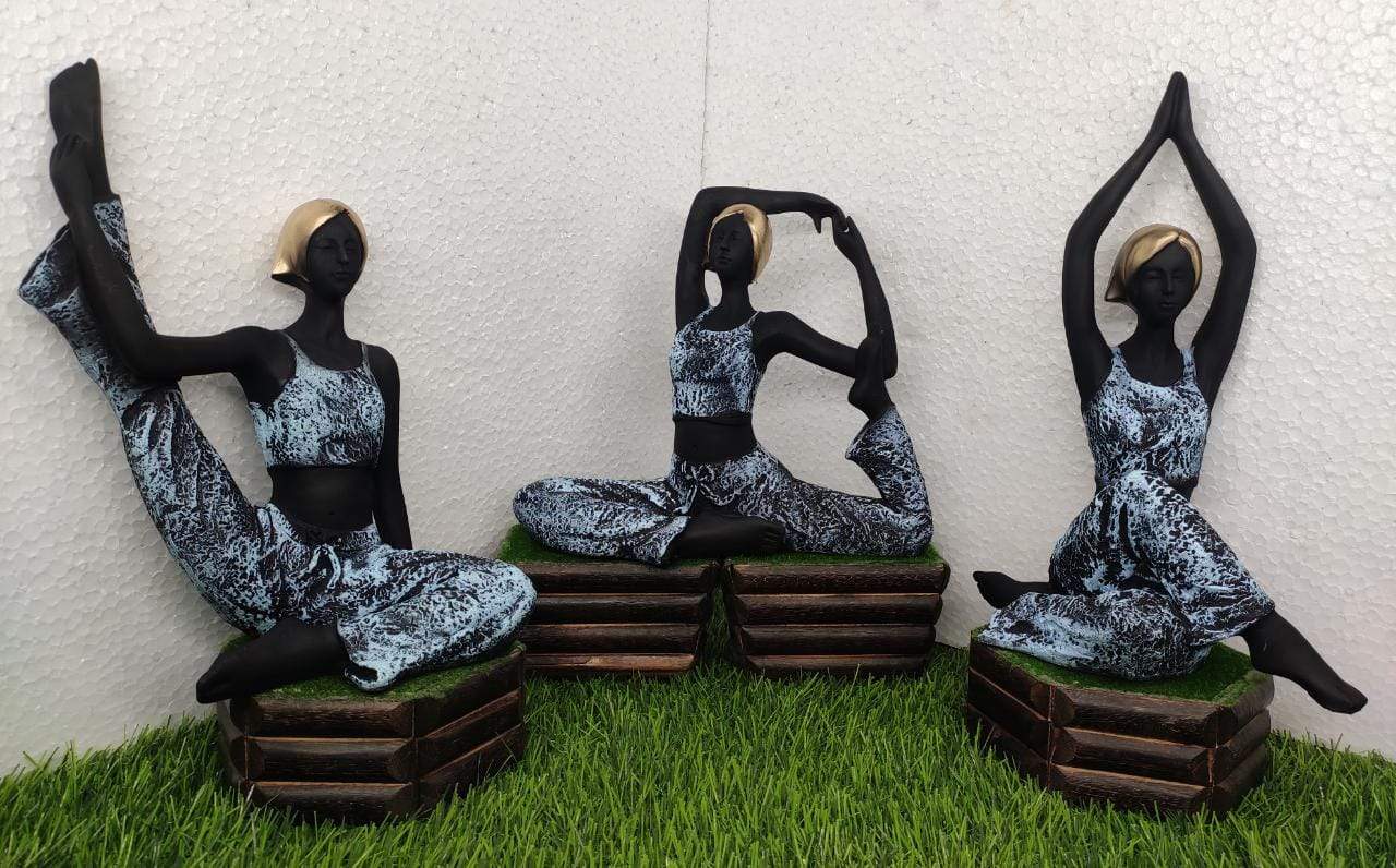 Black Polyresin Yoga lady Set 8*5-V Home Decor