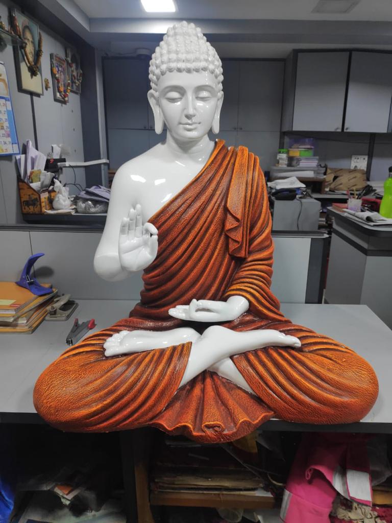 Orange Polyresin Buddha Statue 14*8-V Home Decor