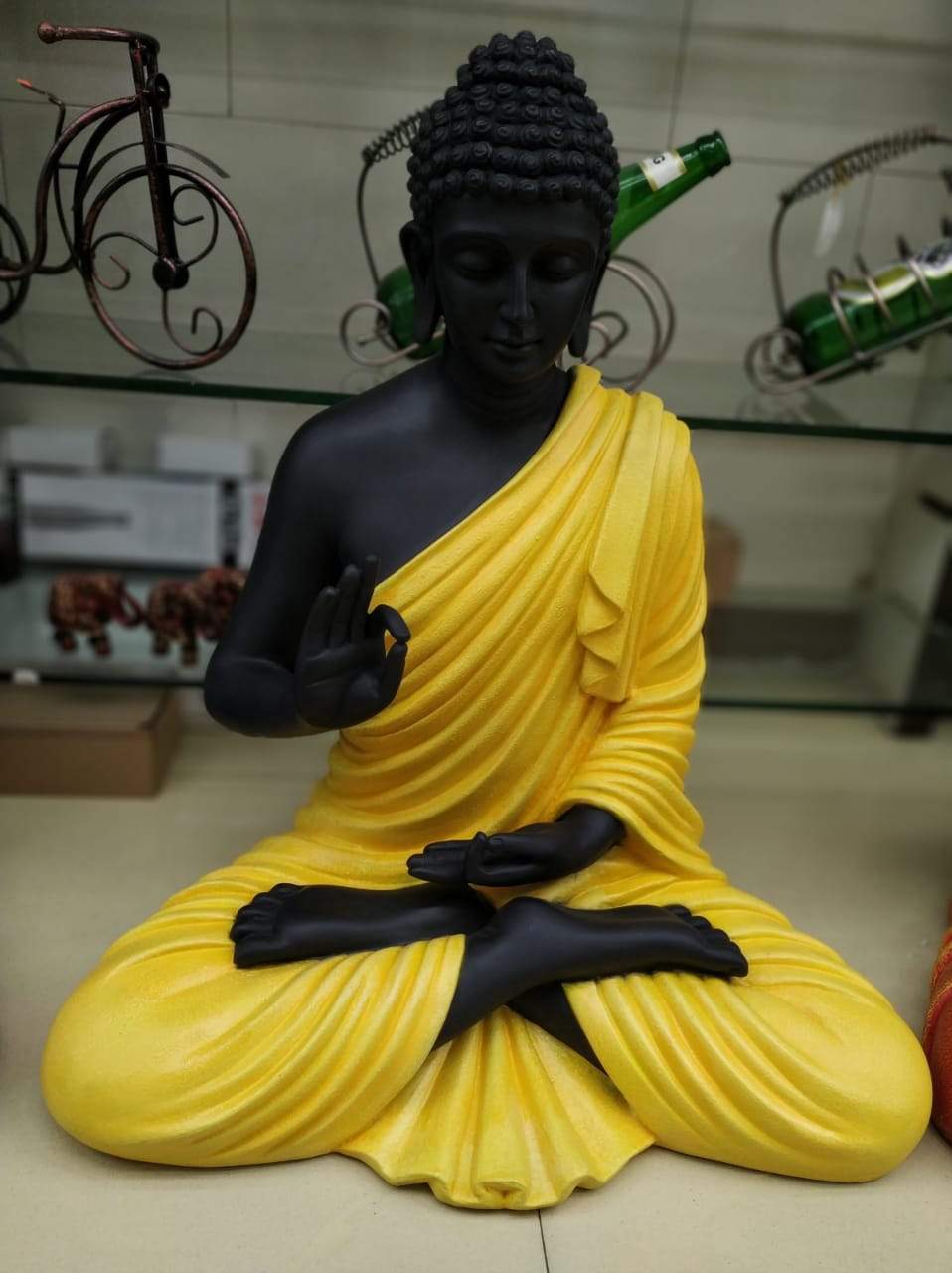 Yellow Polyresin Buddha Statue 14*8-V Home Decor