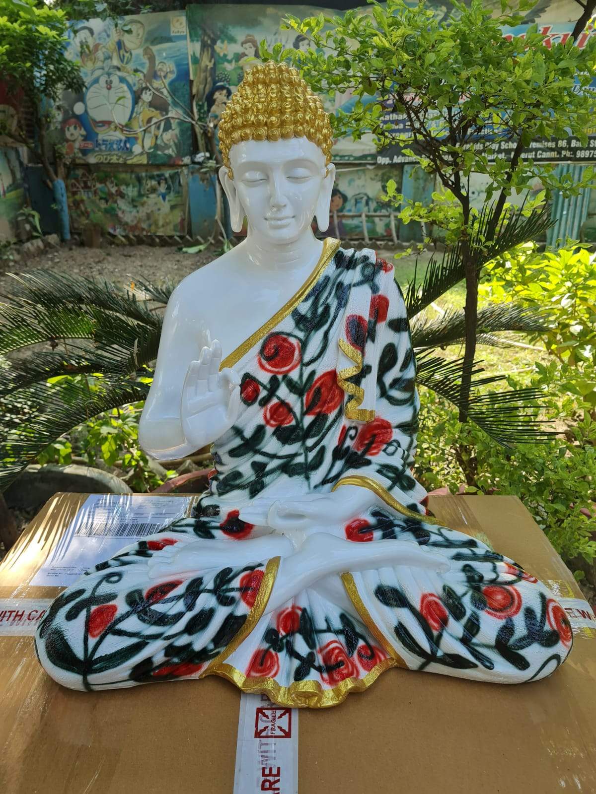 Multicolor Polyresin Fiber Buddha Statue 12*24-V Home Decor
