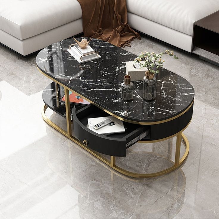 Stainless Steel Double Black Marble Drawer Table 18*39*20-V Home Decor
