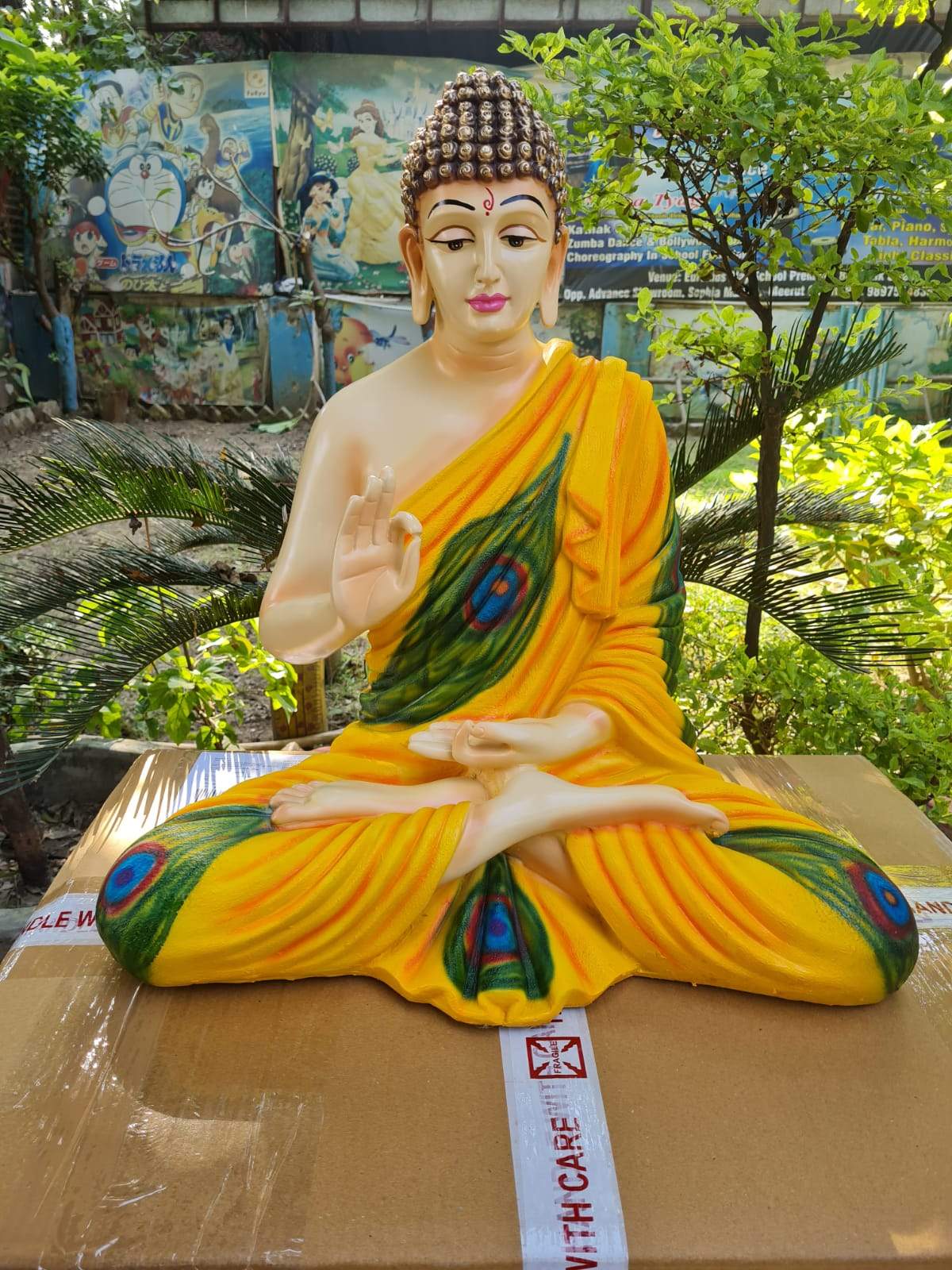 Green Yellow Polyresin Fiber Buddha Statue 12*24-V Home Decor