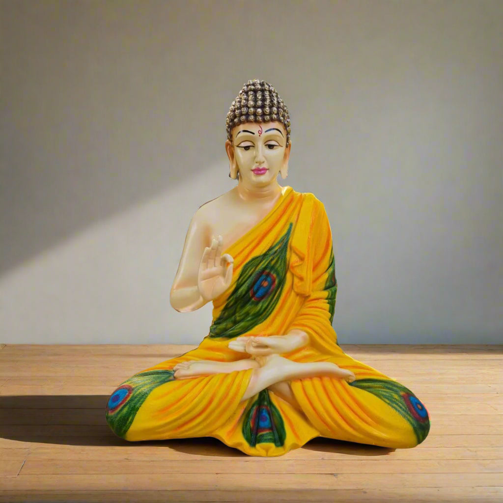 Green Yellow Polyresin Fiber Buddha Statue 12*24