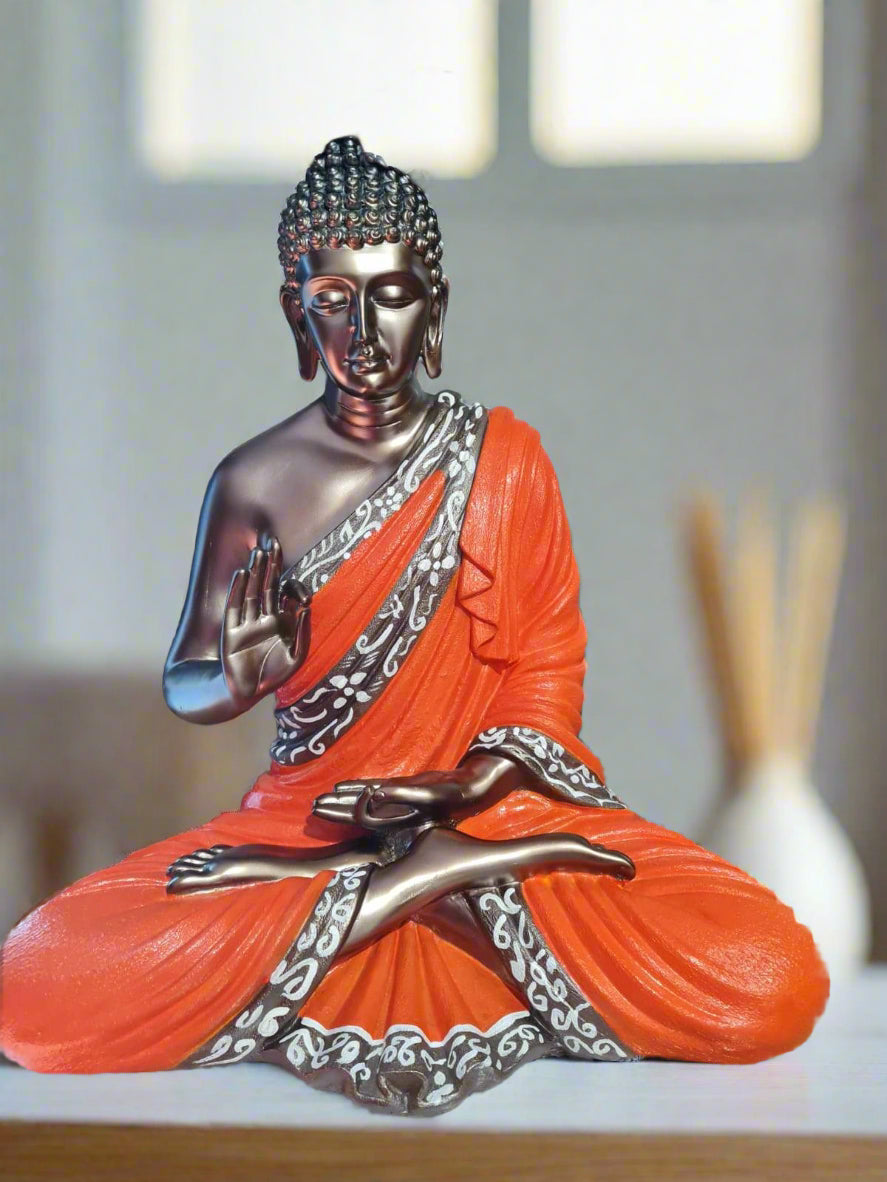 Dark Orange Polyresin Fiber Buddha Statue 12*24-V Home Decor