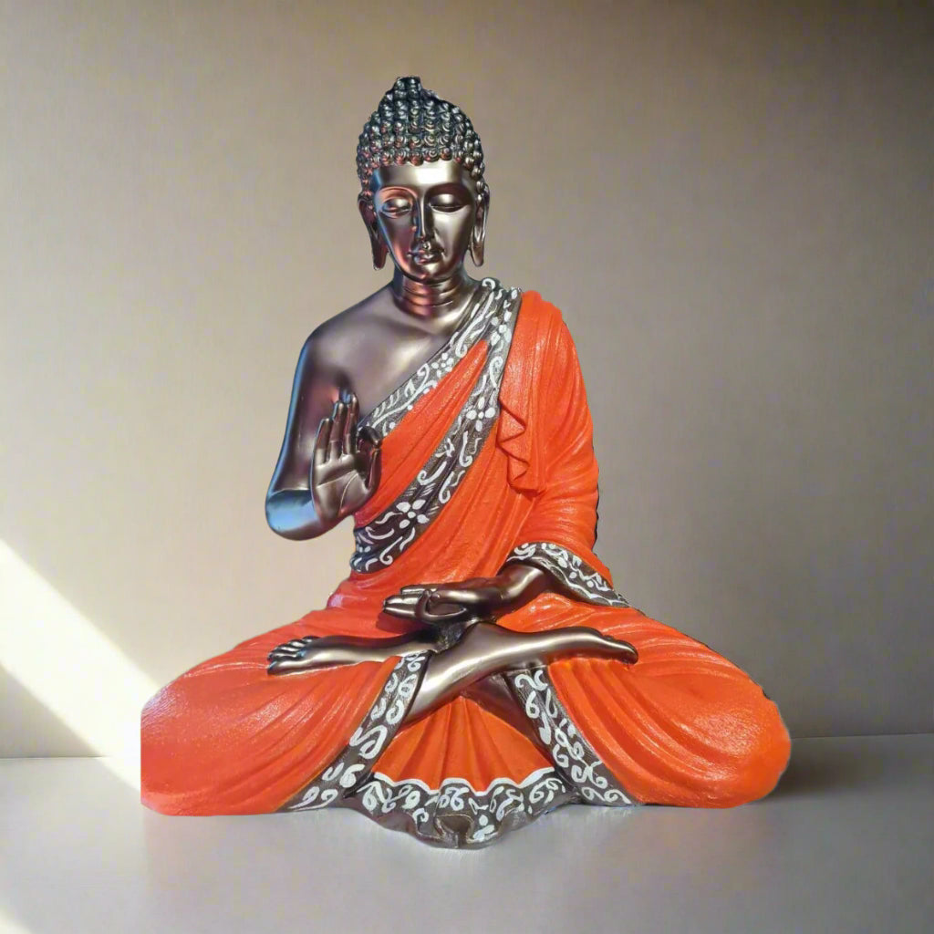 Dark Orange Polyresin Fiber Buddha Statue 12*24-V Home Decor