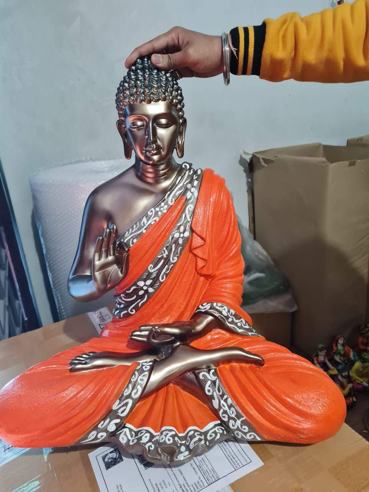 Dark Orange Polyresin Fiber Buddha Statue 12*24-V Home Decor