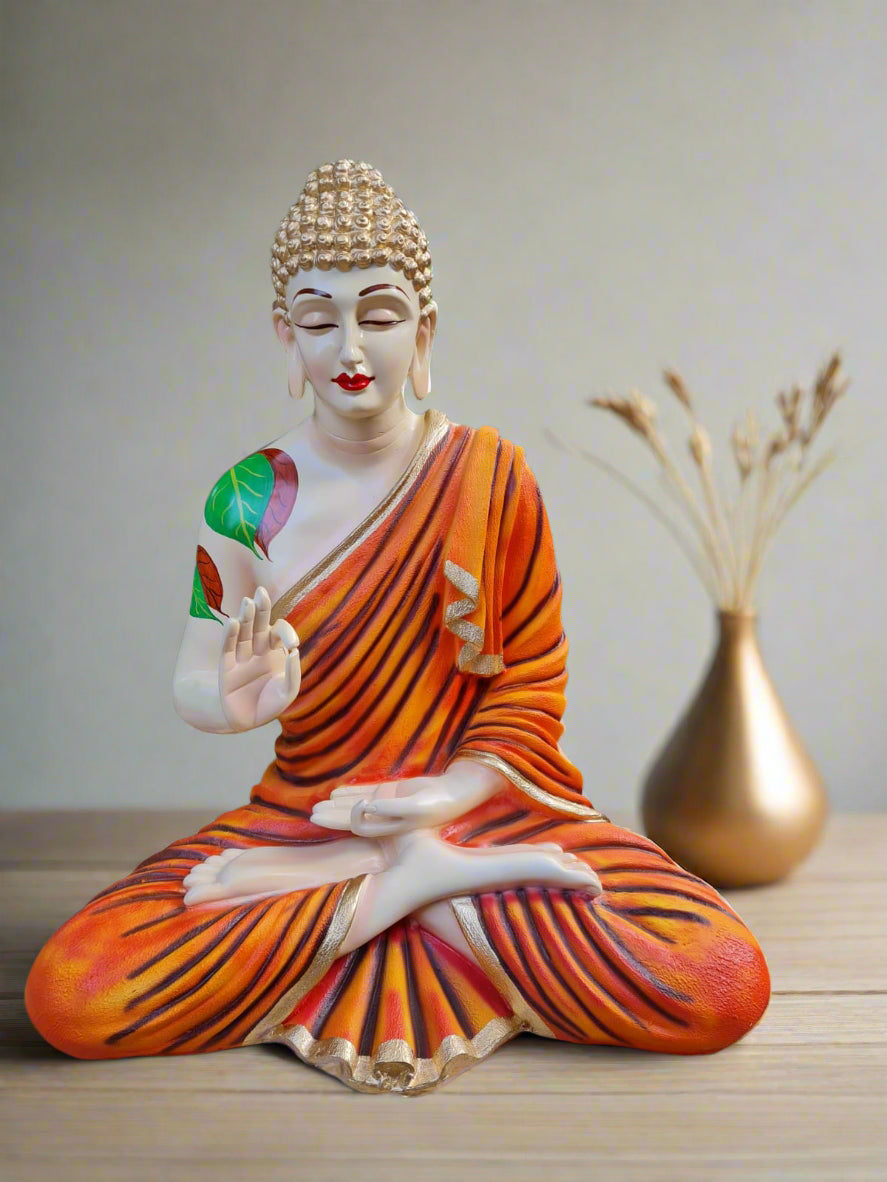 Light Orange Polyresin Fiber Buddha Statue 12*24