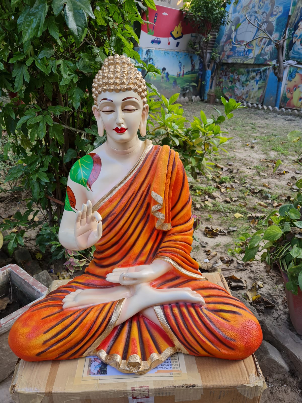 Light Orange Polyresin Fiber Buddha Statue 12*24-V Home Decor