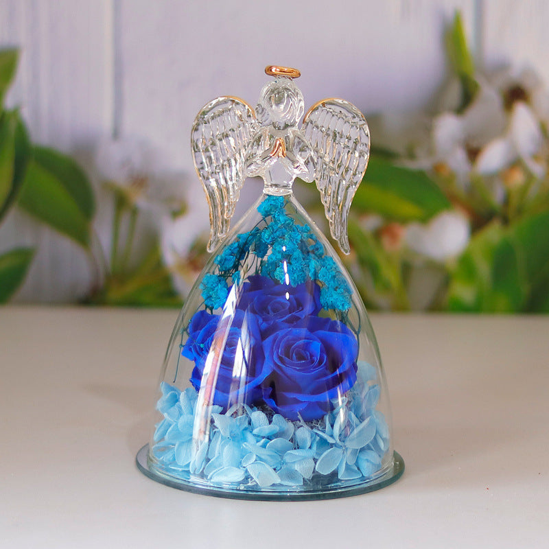 Eternal Flower Gift Box Angel Glass Cover Dried Rose Gift Box For Christmas New Year Valentine's Day Home Decor-V Home Decor