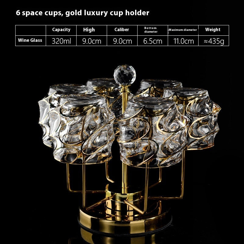 🎁 Luxury Gold Whiskey Shot Glass Wine Bottle Stainless Steel Rotating Cup Holder Gift Set Crystal Glass Wine Glass (100% off)