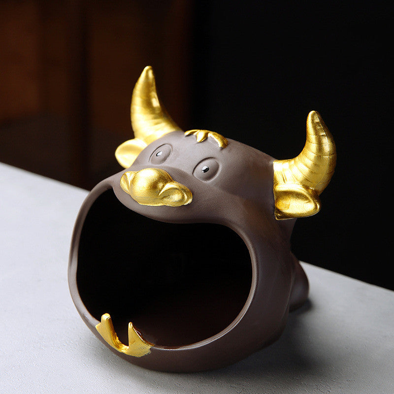 Ceramic Ashtray With Purple Sand And Gold Ashtray