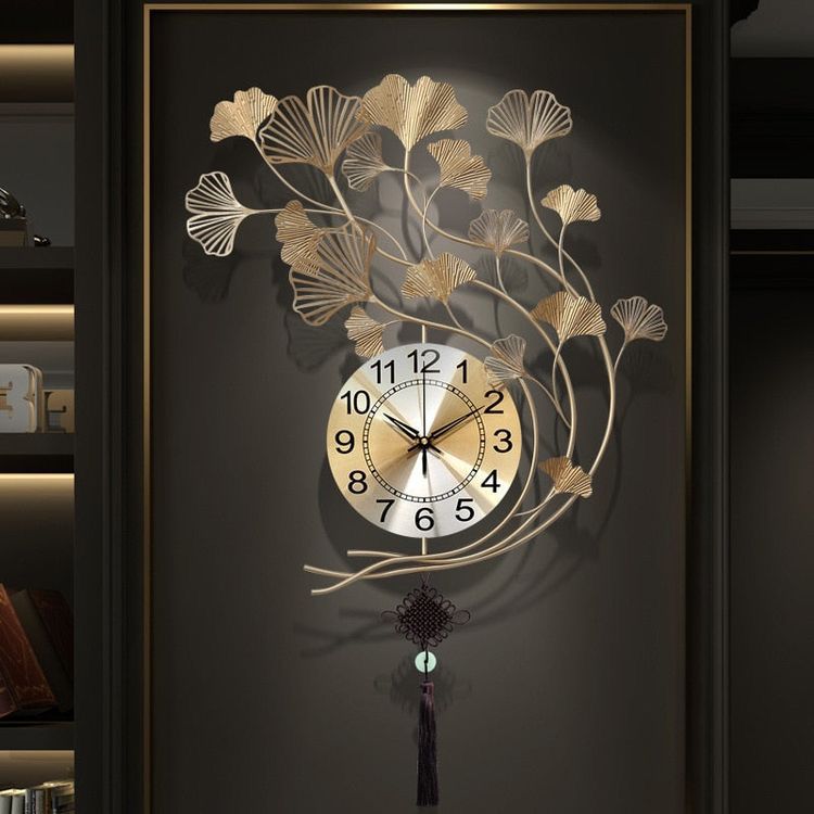 Ginkgo Vertical Leaf Clock 30*30-V Home Decor