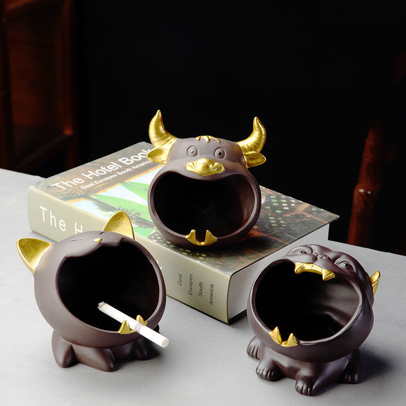 Ceramic Ashtray With Purple Sand And Gold Ashtray