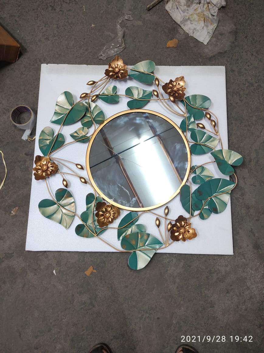 Leaf Mirror green 32*32*2-V Home Decor