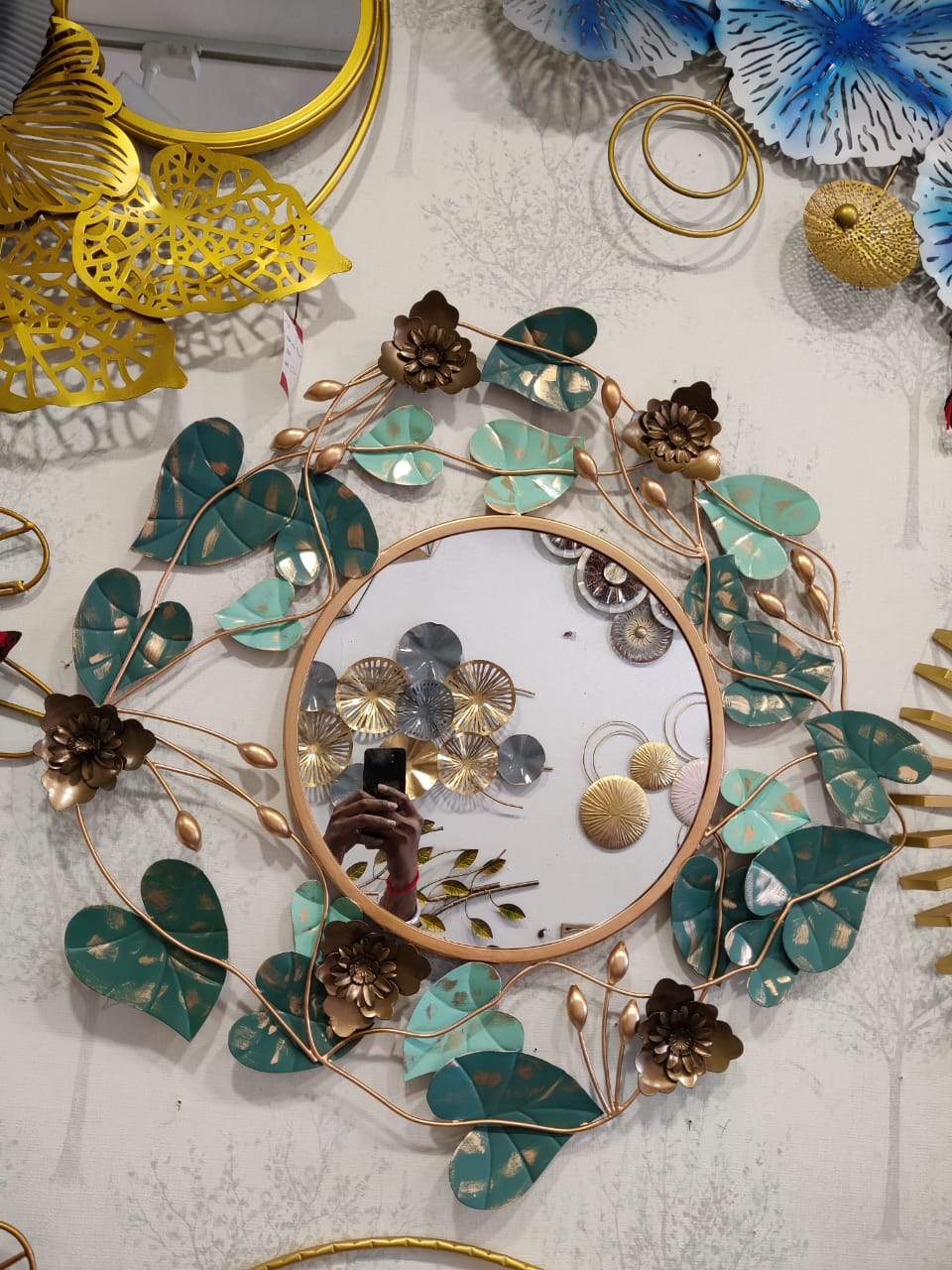 Leaf Mirror green 32*32*2-V Home Decor