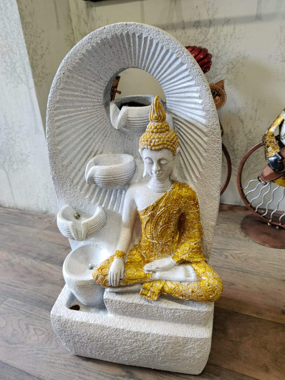 3 Diya Buddha Fountain 15*10*24-V Home Decor