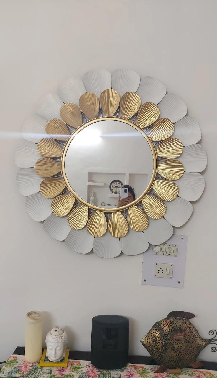 Golden White Sun Mirror 36*36-V Home Decor