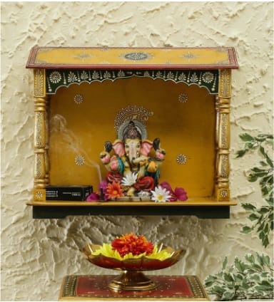 Wooden Yellow Mandir 6*19*16-V Home Decor