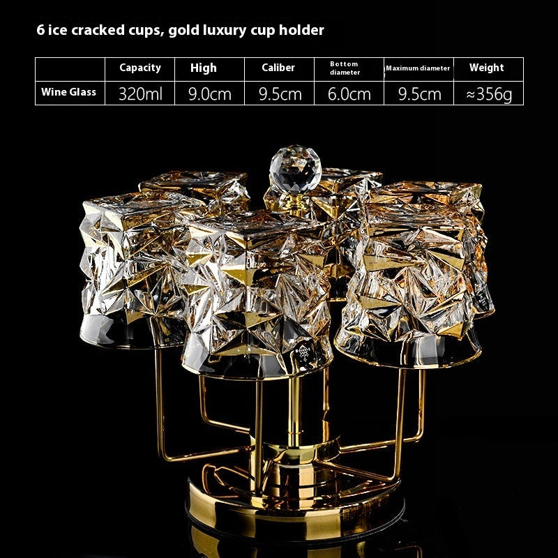 🎁 Luxury Gold Whiskey Shot Glass Wine Bottle Stainless Steel Rotating Cup Holder Gift Set Crystal Glass Wine Glass (100% off)