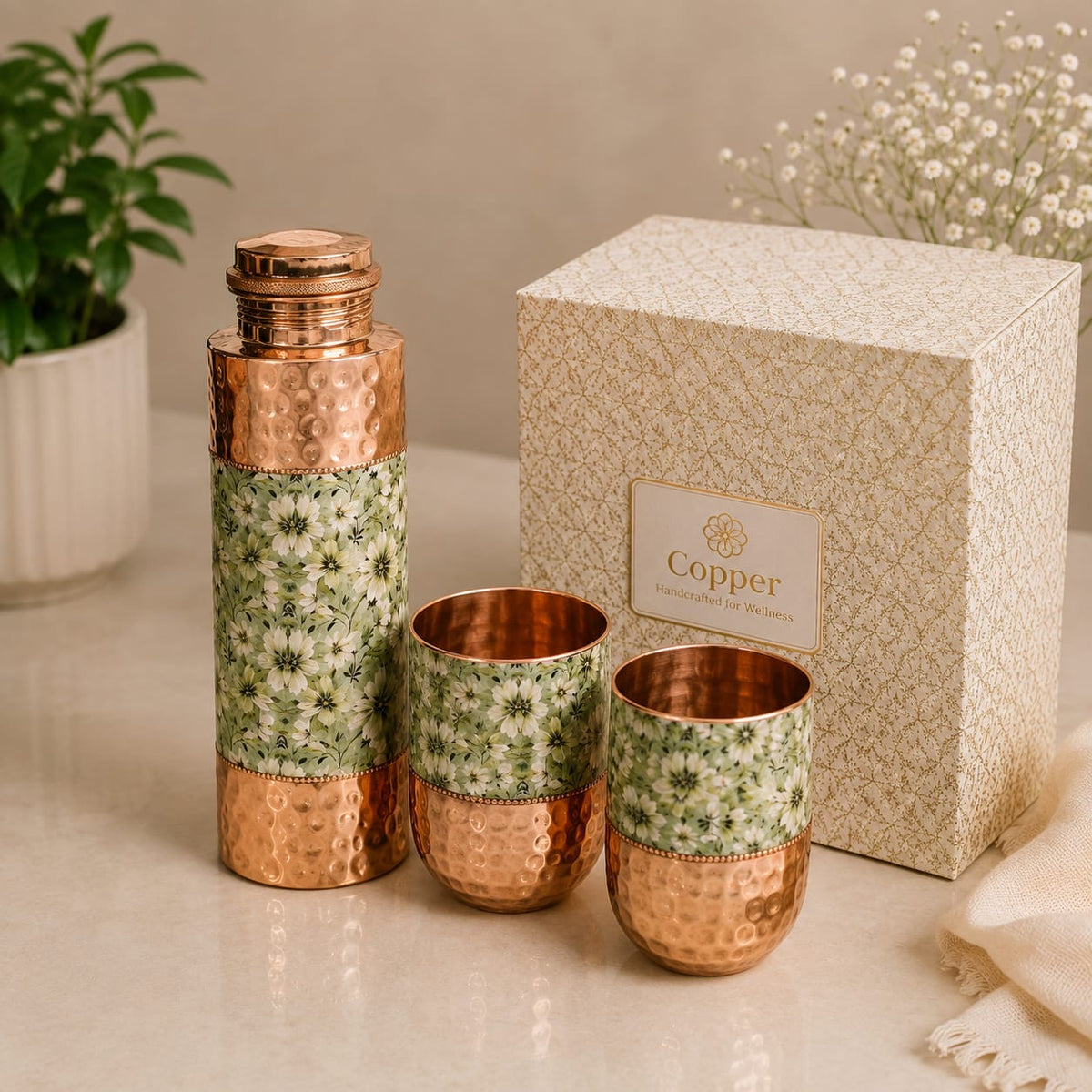 Premium printed copper bottle with glass