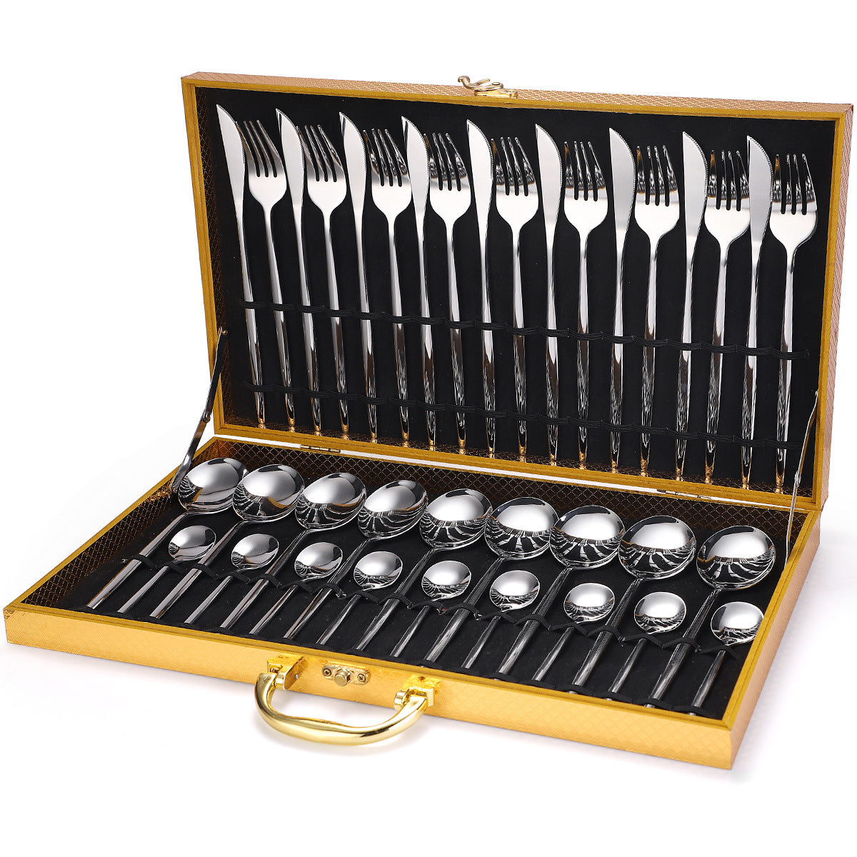 🎁 36-piece Stainless Steel Tableware Wooden Box Gift Box Set (100% off)