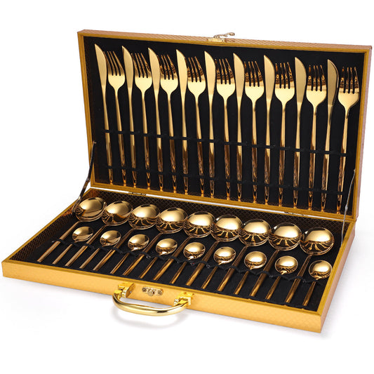 🎁 36-piece Stainless Steel Tableware Wooden Box Gift Box Set (100% off)