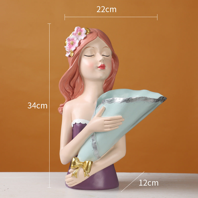 🎁 Creative Bouquet girl Decoration Living Room TV Cabinet Flower Arrangement Vase Soft Resin Crafts Girlfriend Birthday Gift (100% off)
