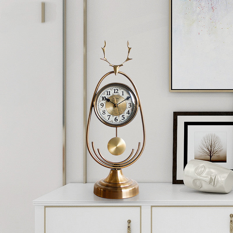 Lisheng Light Luxury Deer Head Clock Living Room Metal Clock Home