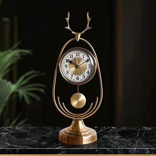 Lisheng Light Luxury Deer Head Clock Living Room Metal Clock Home